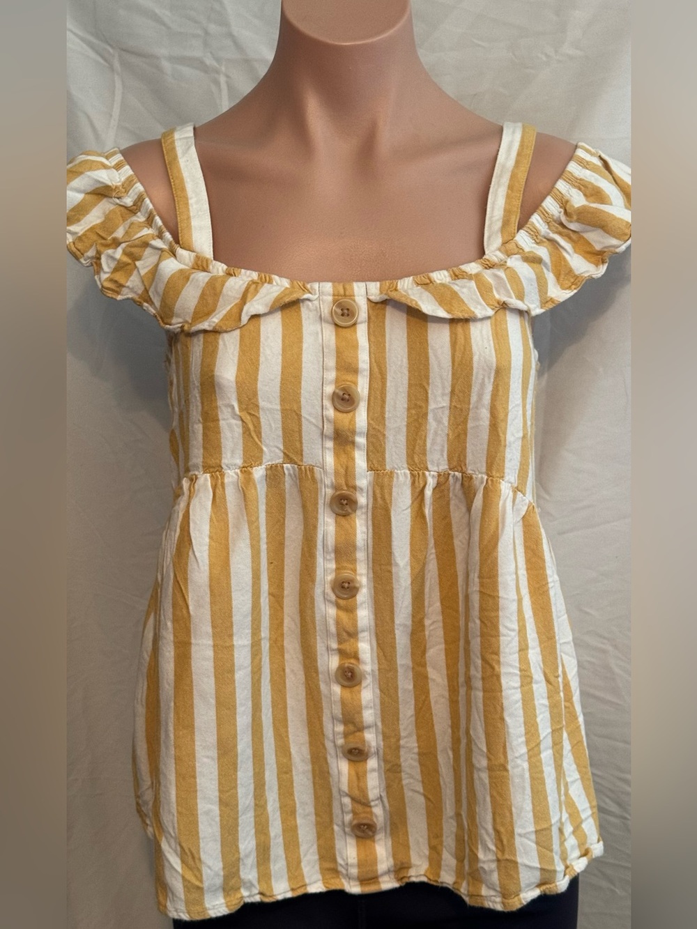 Yellow & White Striped Ruffle Button-Front Maternity Tank